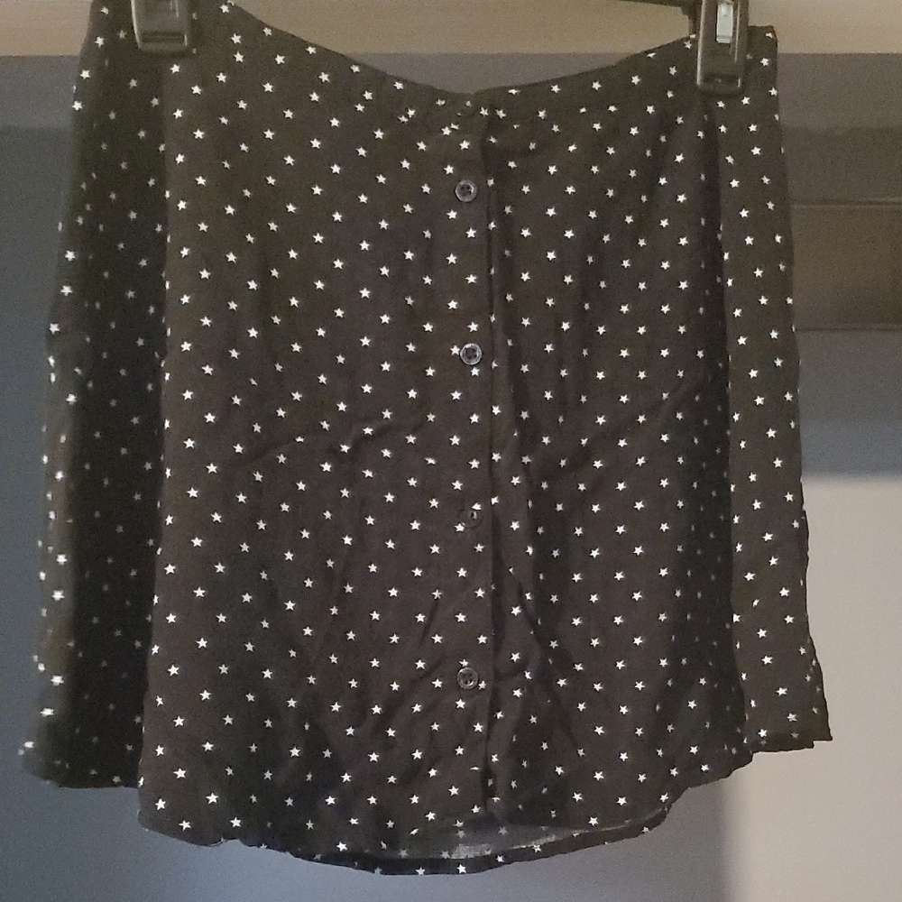 Black Star Patterned Button Up Skirt